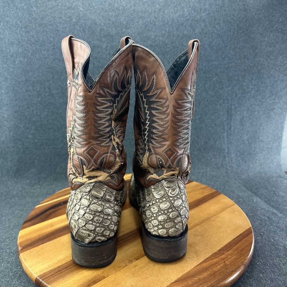 Quincy Boots Mens 12 Brown Gray Caiman Embossed Leather Western Cowboy Boots - Picture 10 of 16